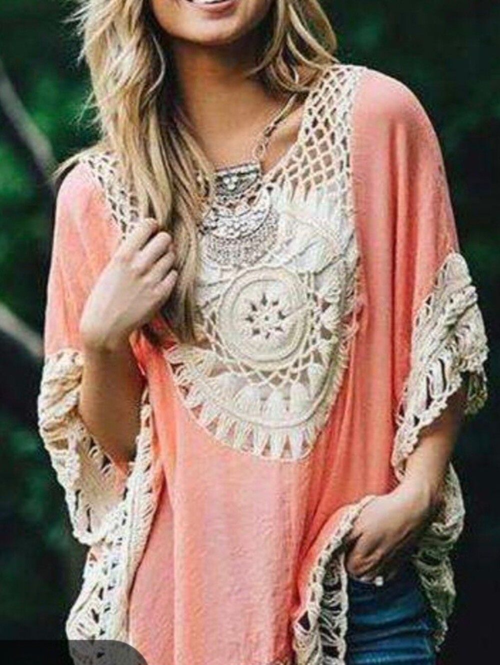 Kori America Blouse Cover Up Boho Sleeveless Fringe Crochet Hippie Large